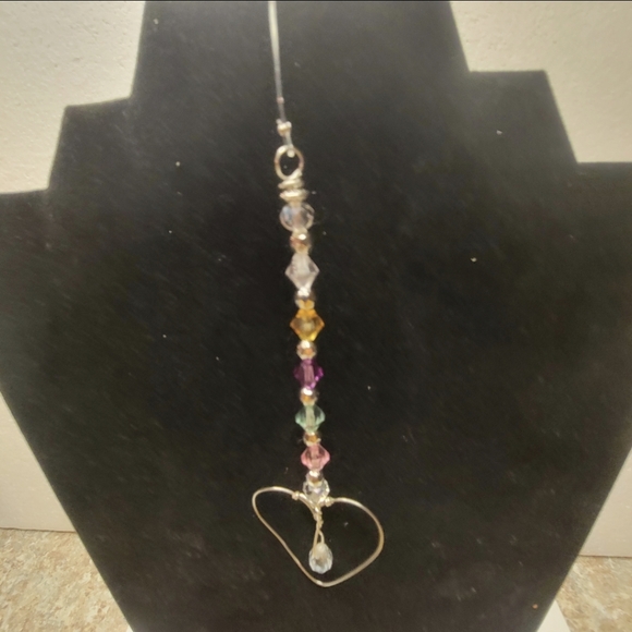 Silver and Different Colored Crystal Bicone Bead Suncatcher with Heart - Picture 2 of 7
